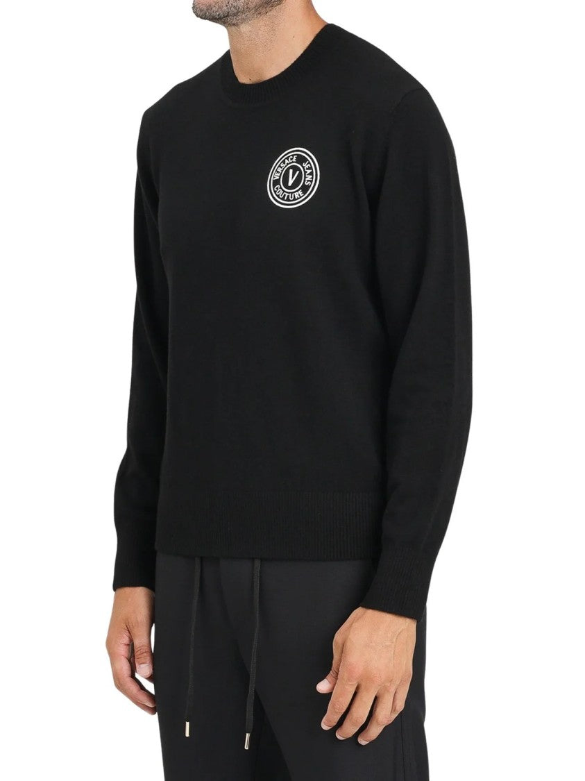Versace Jeans Couture Black Logo Detail Wool-Blend Crewneck Sweater