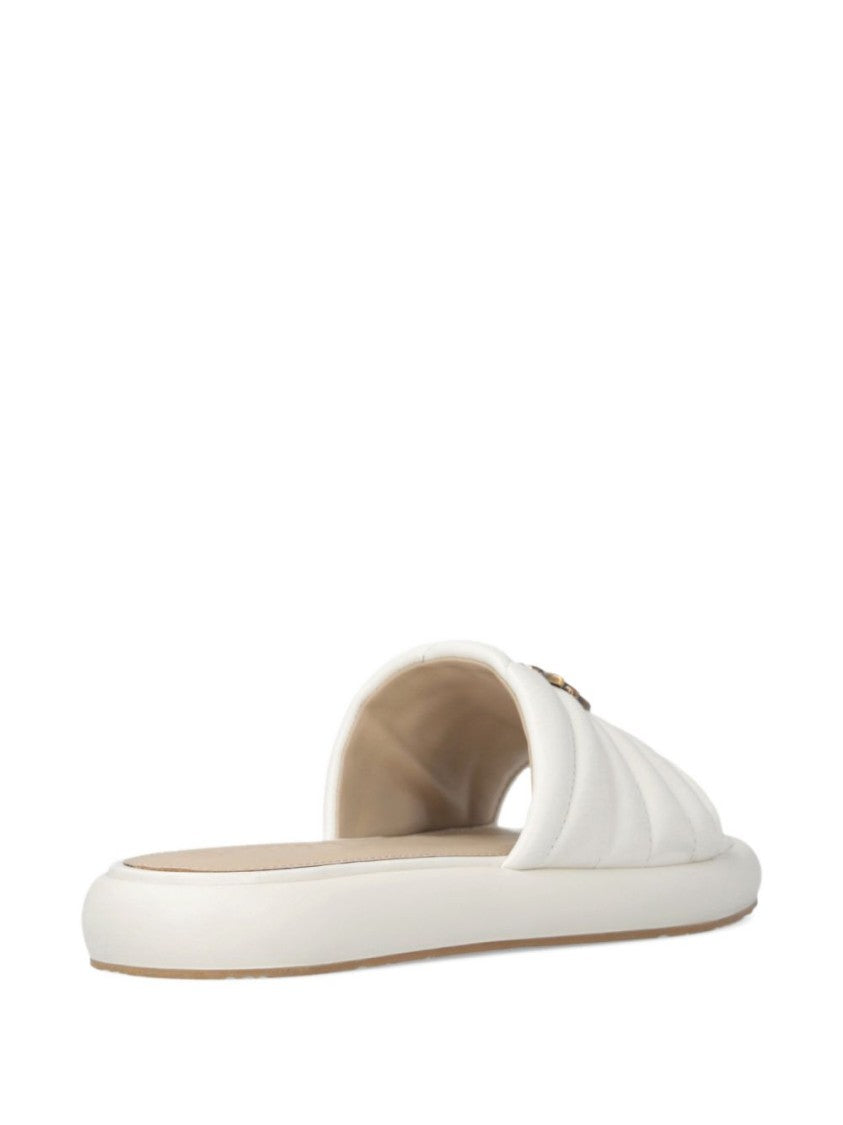 Pinko White Slides With Love Birds Logo Plaque