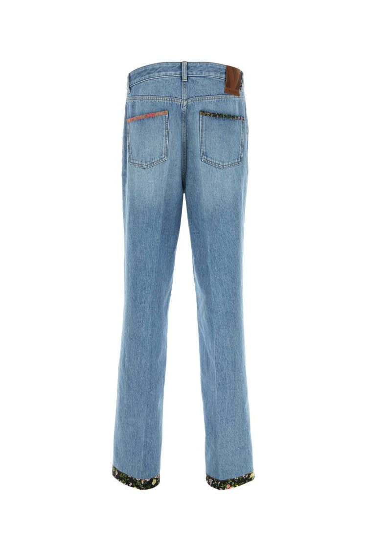 Valentino Garavani Light-Wash Denim Jeans With Floral Embroidery