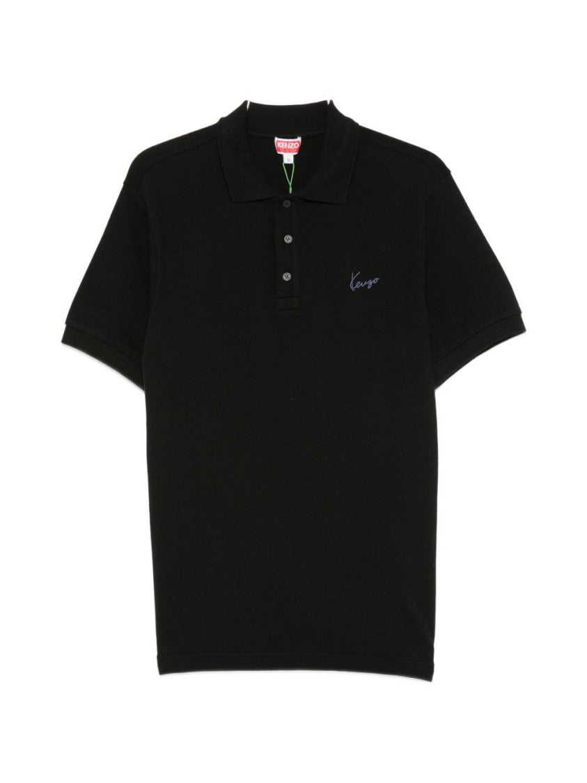 Kenzo Black Cotton Piqué Embroidered Polo