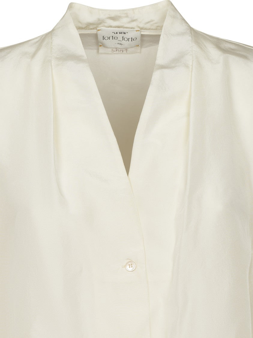 Forte Forte Habotai Silk Long Sleeve V-Neck Shirt