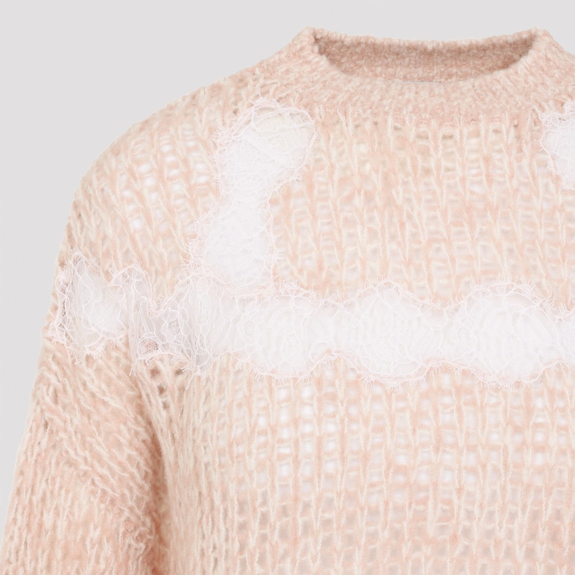 Giambattista Valli Soft Beige Wool-Cashmere Blend Sweater With Fuzzy Stripes