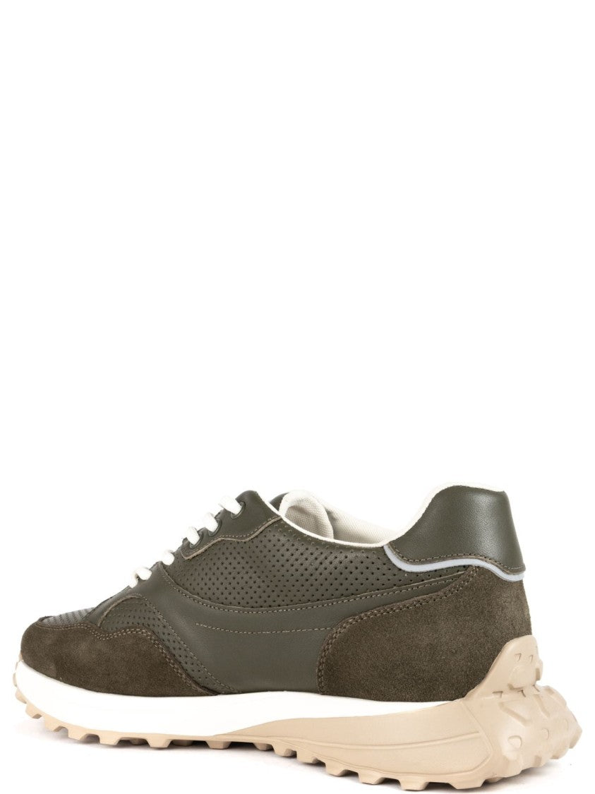Sergio Moretti Perforated Green Leather And Suede Trainers