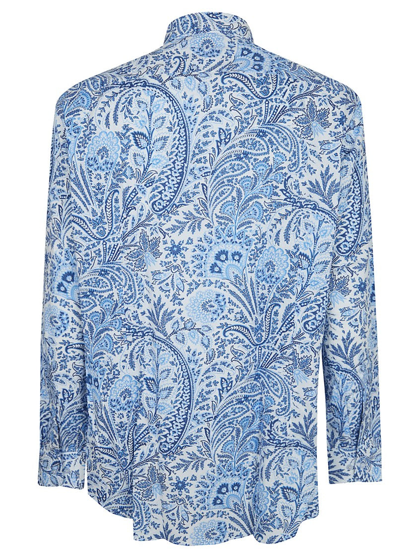 Etro Stretch Cotton Pointed Collar Paisley Shirt