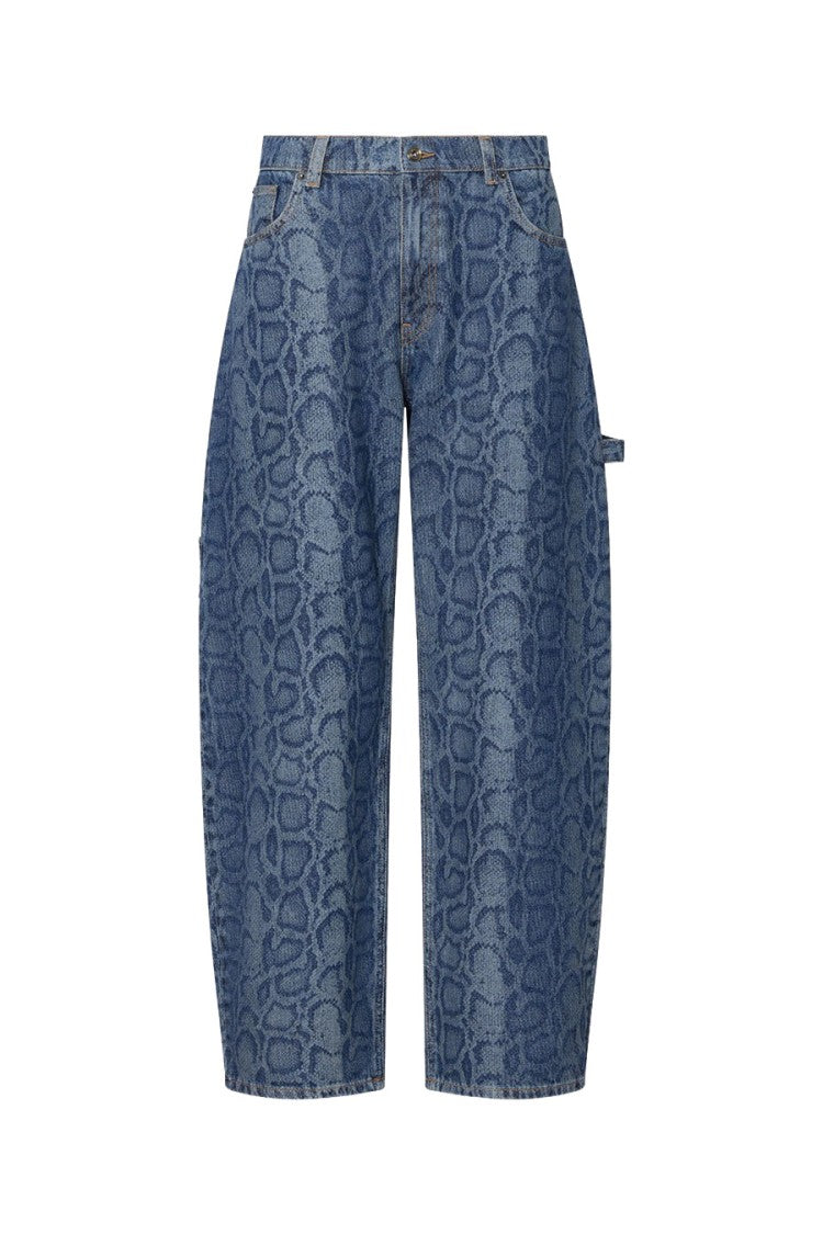 Liu Jo X Capsule 1 Elodie Blue Snake-Print Utility Barrel-Leg Jeans