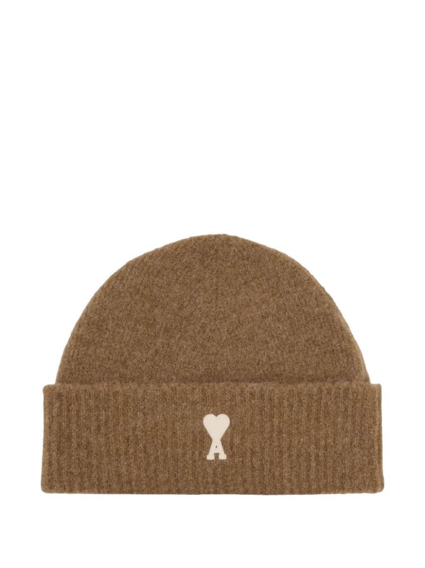 Ami Paris Ribbed Knit Hat With Ami De Coeur Monogram Detail