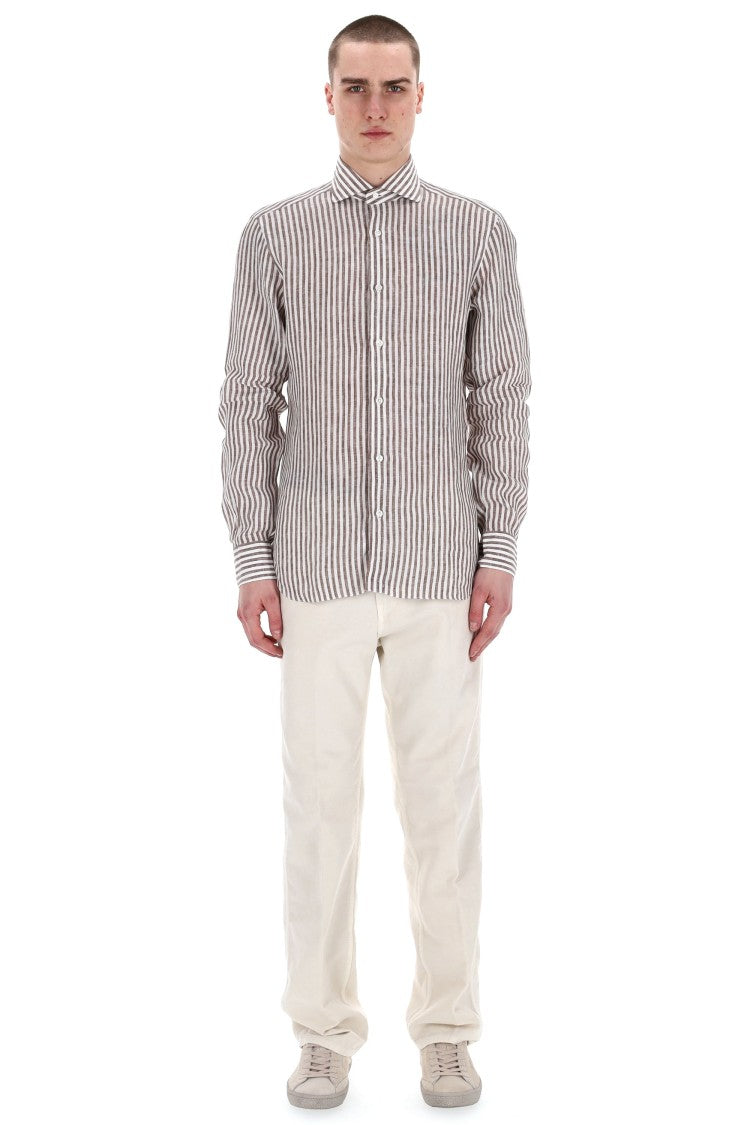 Barba Dandylife Line Linen Tailored Stripe Shirt