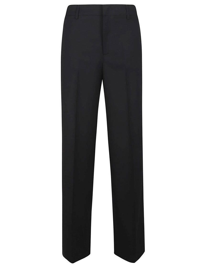 Pt Torino Black Lorenza Mid-Rise Virgin Wool-Blend Straight-Leg Pants