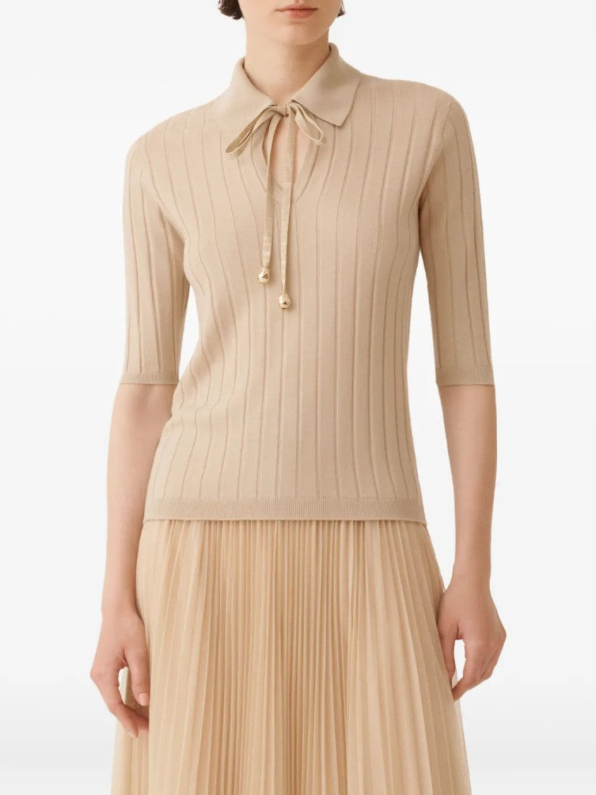 Fabiana Filippi Ribbed-Knit Polo Neck Top