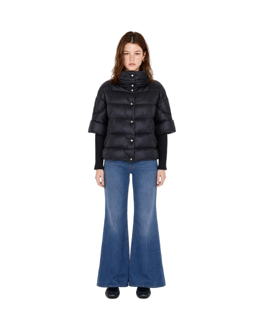 Herno Black High-Collar Engraved Button Nylon Down Jacket