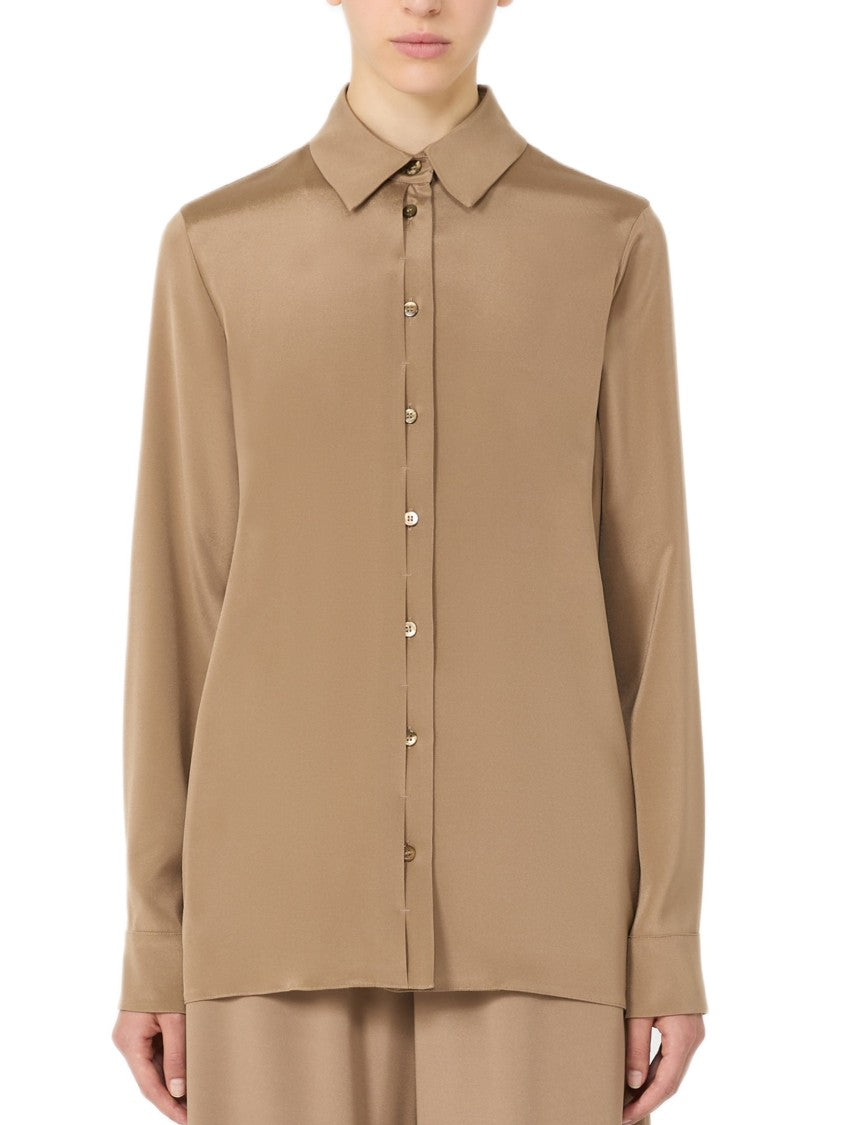 Max Mara Stretch Silk Cady Long-Sleeved Shirt With Mother-Of-Pearl Buttons