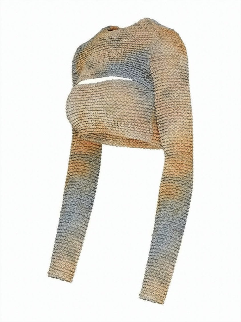 Off-White Honeycomb Knit Cropped Long-Sleeve Top