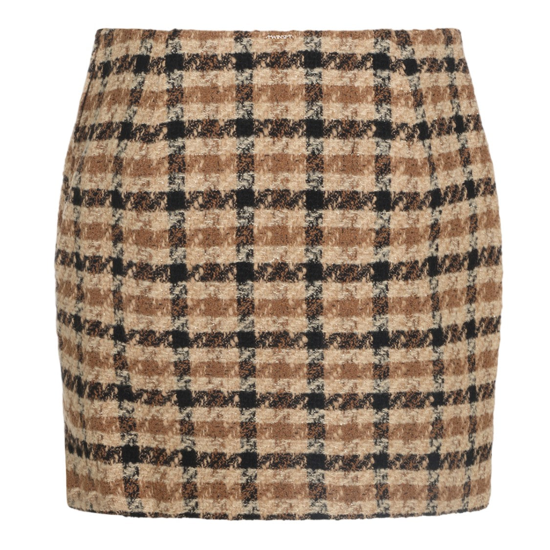 Twin-Set Checkered Mini Skirt With Textured Boucle Fabric