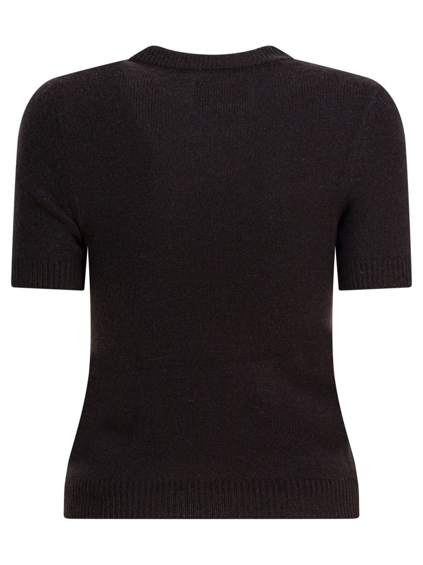 Sa Su Phi Short-Sleeved Cashmere Knit Top With Ribbed Trims