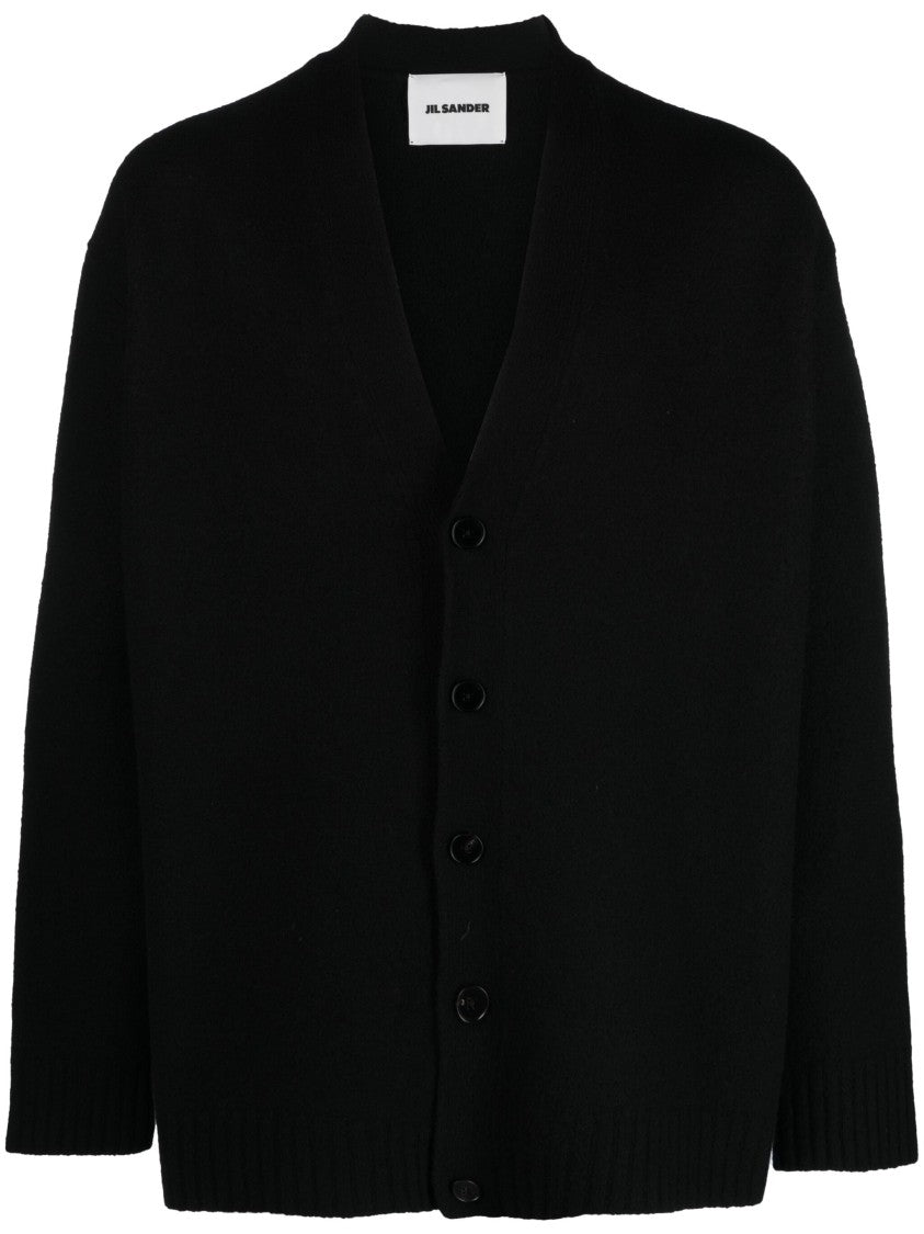 Jil Sander Black Boxy Wool Crew Neck Cardigan