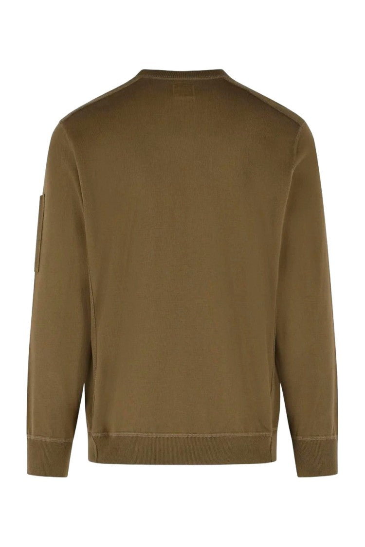 C.P. Company Olive Brown Lens Detail Crew-Neck Cotton Sweatshirt