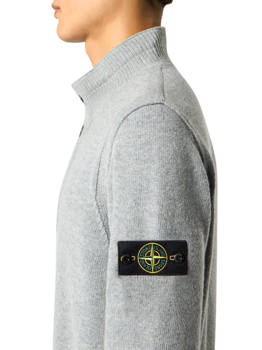 Stone Island Light Grey Ribbed High-Collar Wool Sweater