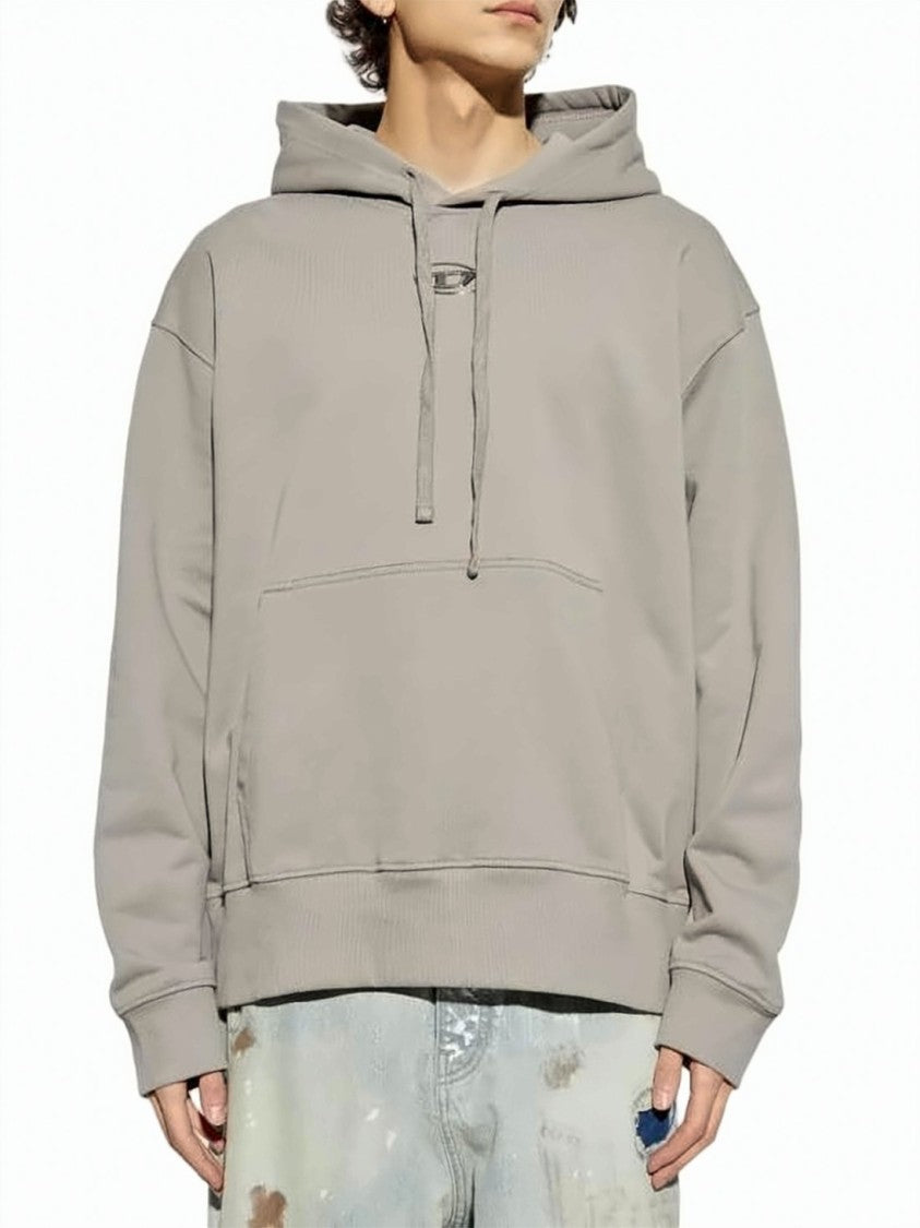 Diesel Relaxed-Fit Grey Hoodie With Adjustable Drawstring And Metallic Emblem