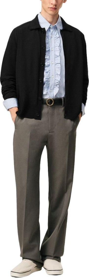 Ami Paris Classic Black Wool Cardigan With Embroidered Heart Emblem