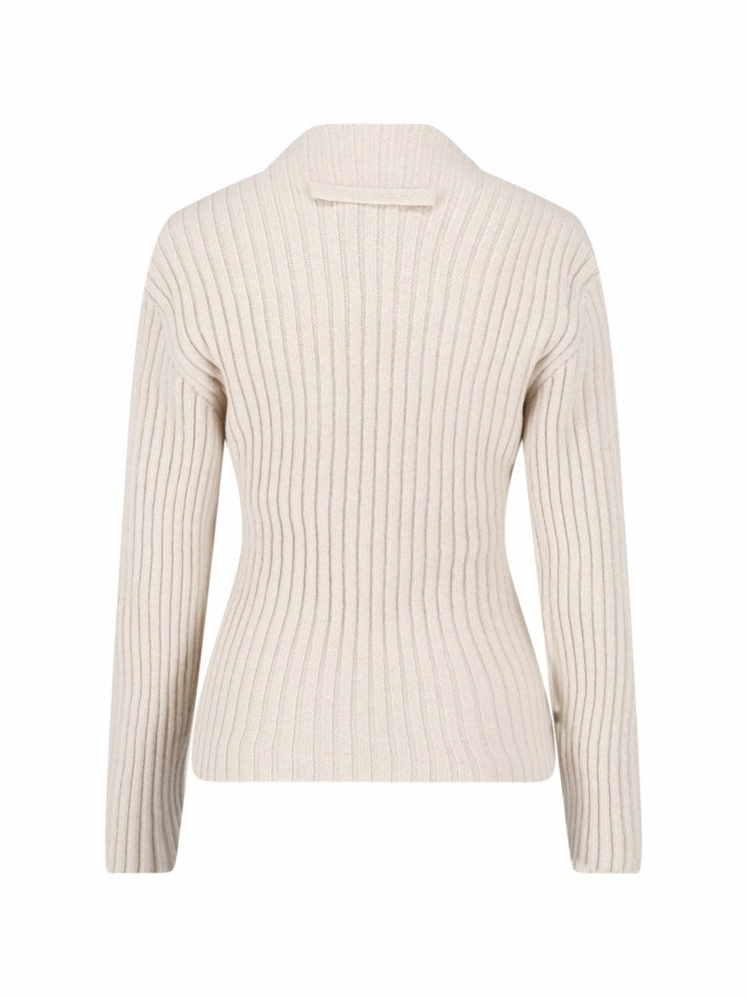 Victoria Beckham Ribbed Cashmere-Merino Knit Sweater With Square Neckline