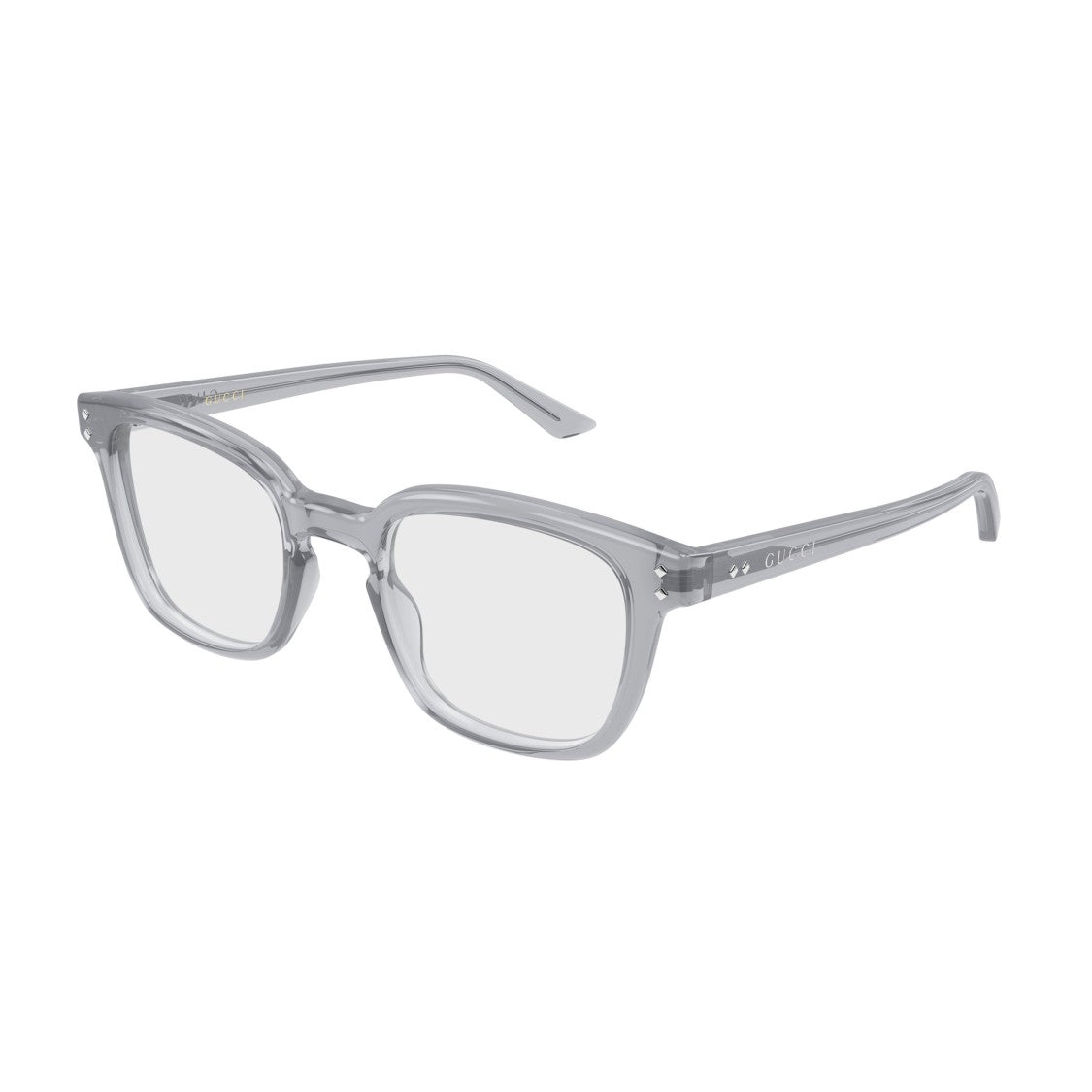 Gucci Translucent Grey Acetate Square Eyeglasses With Metal Accents