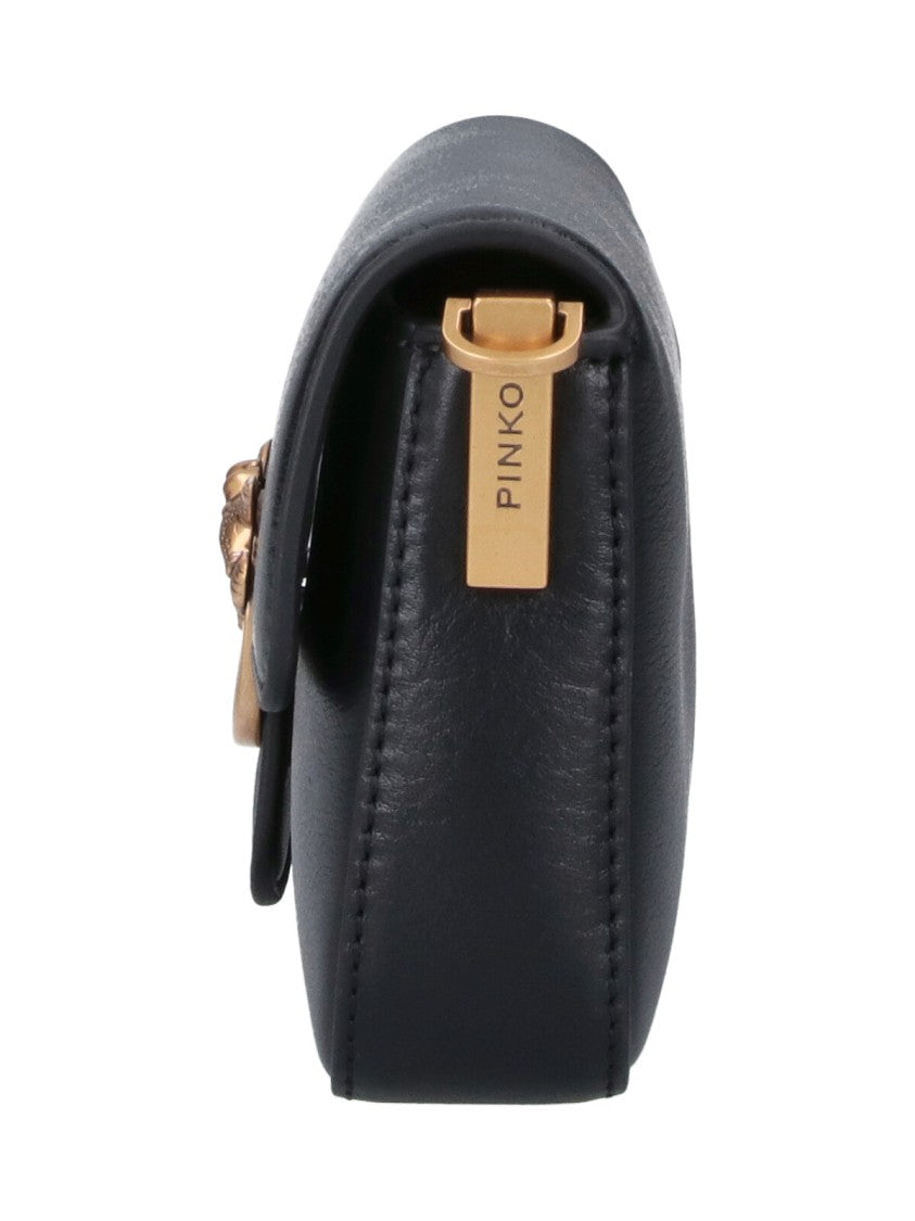 Pinko Black Leather One Love Baby Shoulder Bag