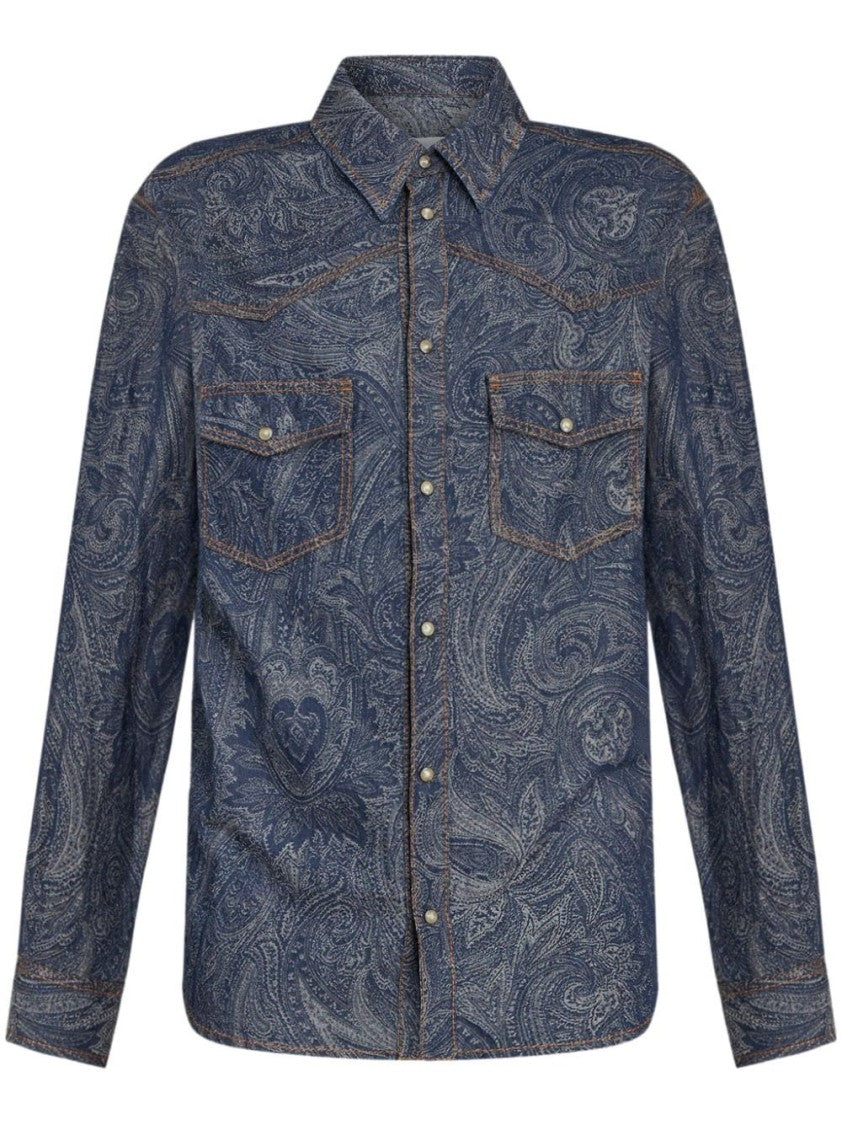 Etro Button-Up Denim Overshirt With Paisley Pattern