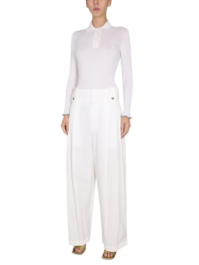 Bottega Veneta High-Waisted Wide Leg Pants With Button