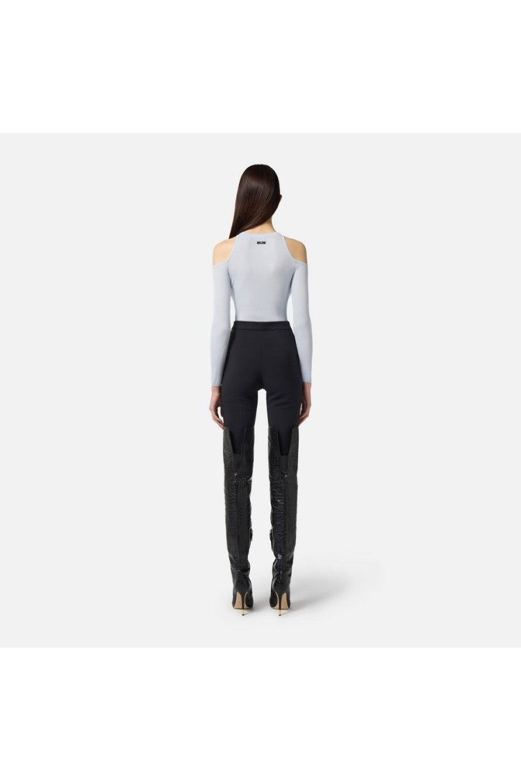 Elisabetta Franchi Black Logo Button Flap Pocket Polyester-Blend Cropped Pants