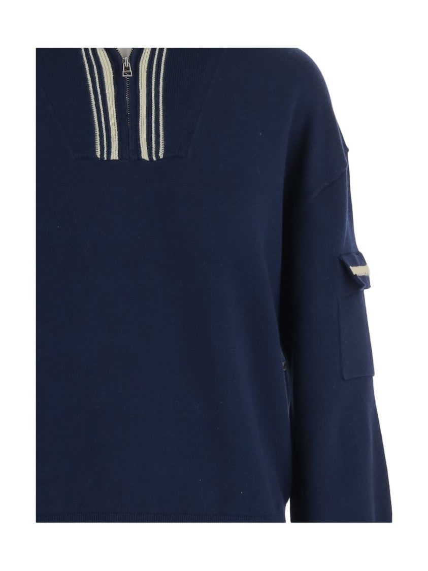 Guest In Residence Blue Ribbed Cotton-Cashmere Zip Sweater