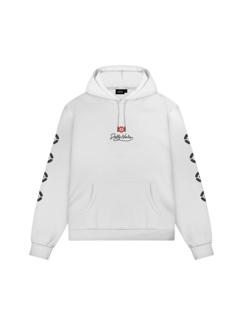 Dolly Noire White Hoodie With Graphic Print And Front Pocket