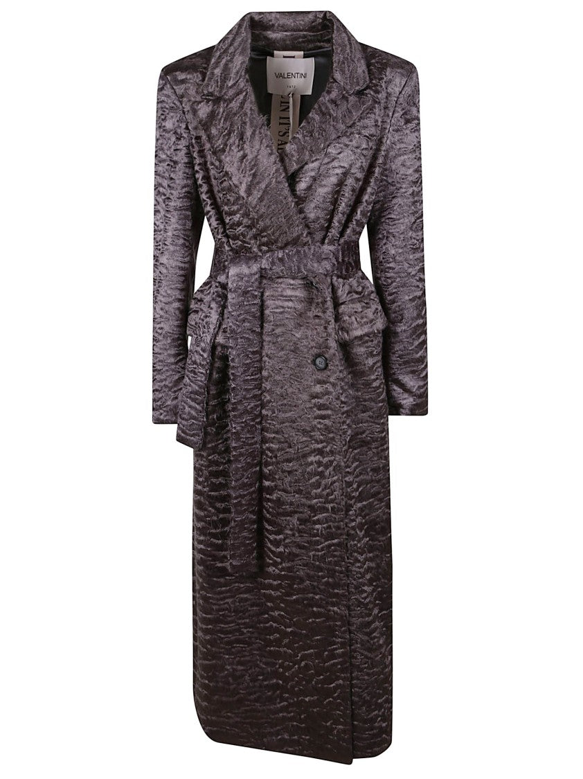 Valentini 1972 Textured Ecofur Long Coat With Self-Tie Belt