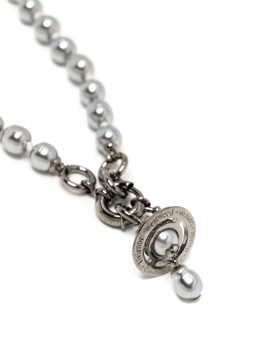 Vivienne Westwood Polished Silver-Tone Beaded Necklace With Spherical Pendant Charm