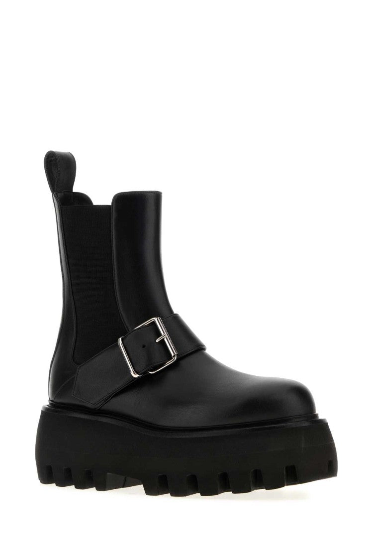Alexander Mcqueen Black Leather Sofa Ankle Boots