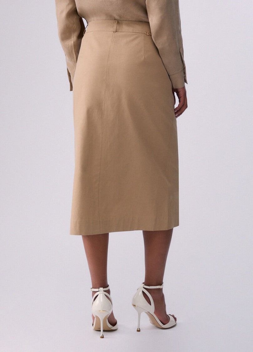 Liu Jo Tencel Midi Skirt With Front Button Closure And Flap Pockets