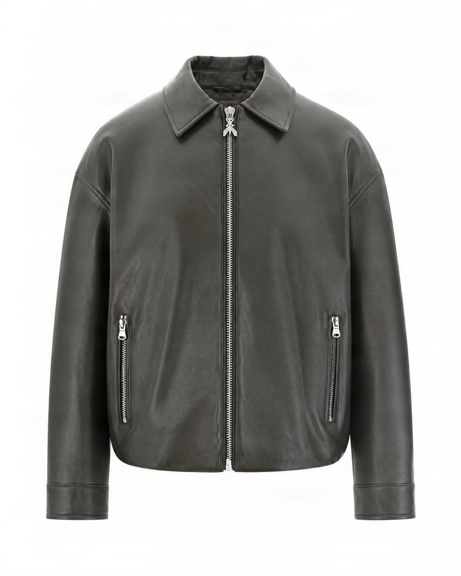 Patrizia Pepe Cropped Leather-Effect Classic Collar Jacket