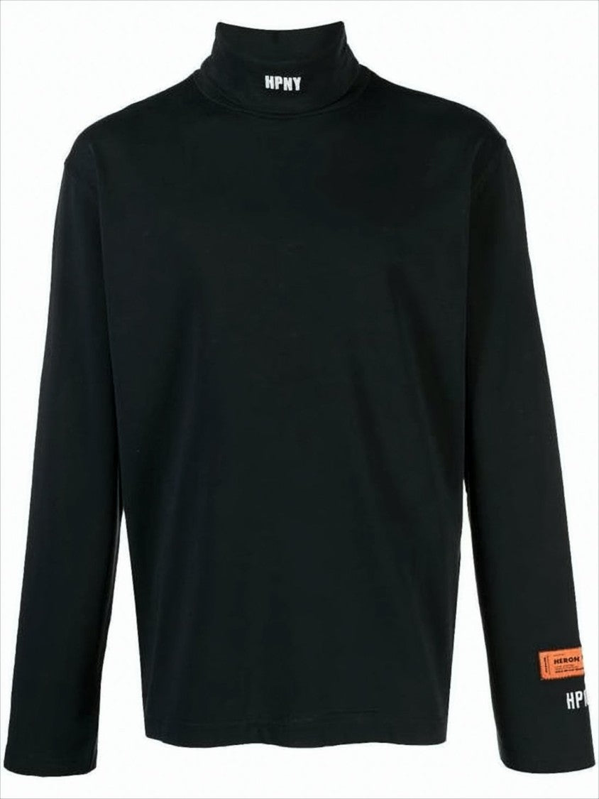 Heron Preston Long-Sleeve Black T-Shirt With High Neck And Signature Detailing