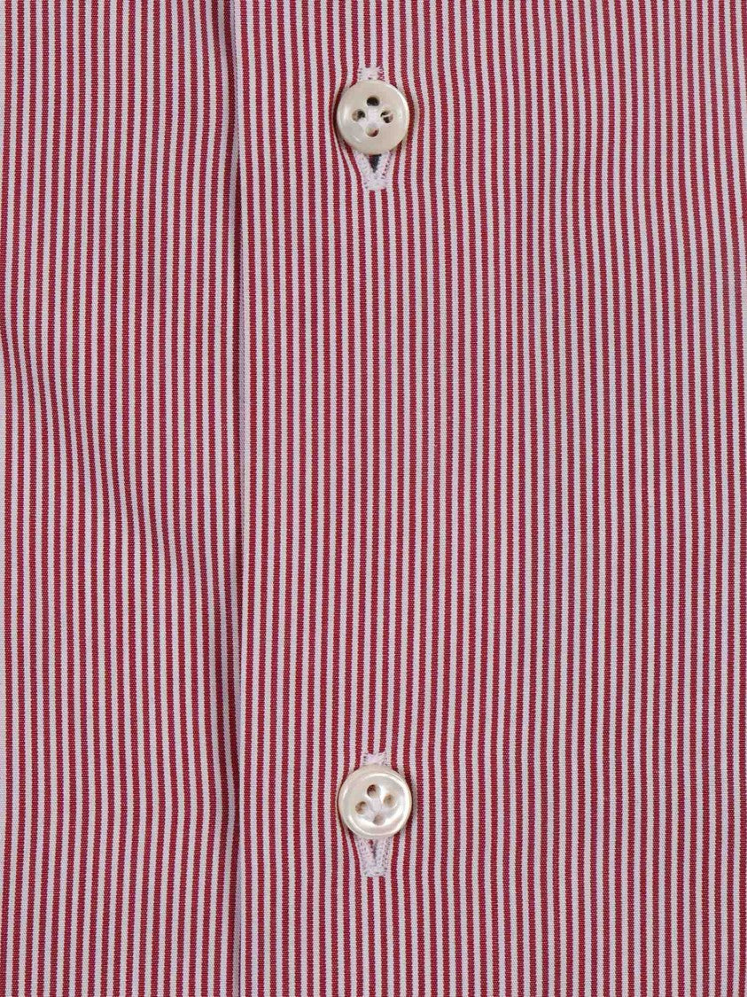 Mazzarelli Camicie Slim-Fit Red And White Striped Poplin Cotton Shirt