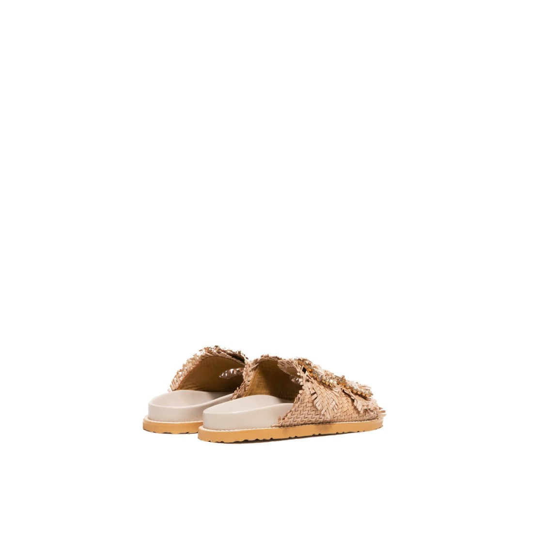 Coral Blue Nude Pink Woven Leather Double-Strap Slipper