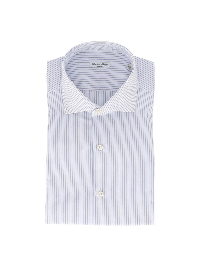 Sartoria Del Campo-Sonrisa White Pinstripe Cotton Dress Shirt