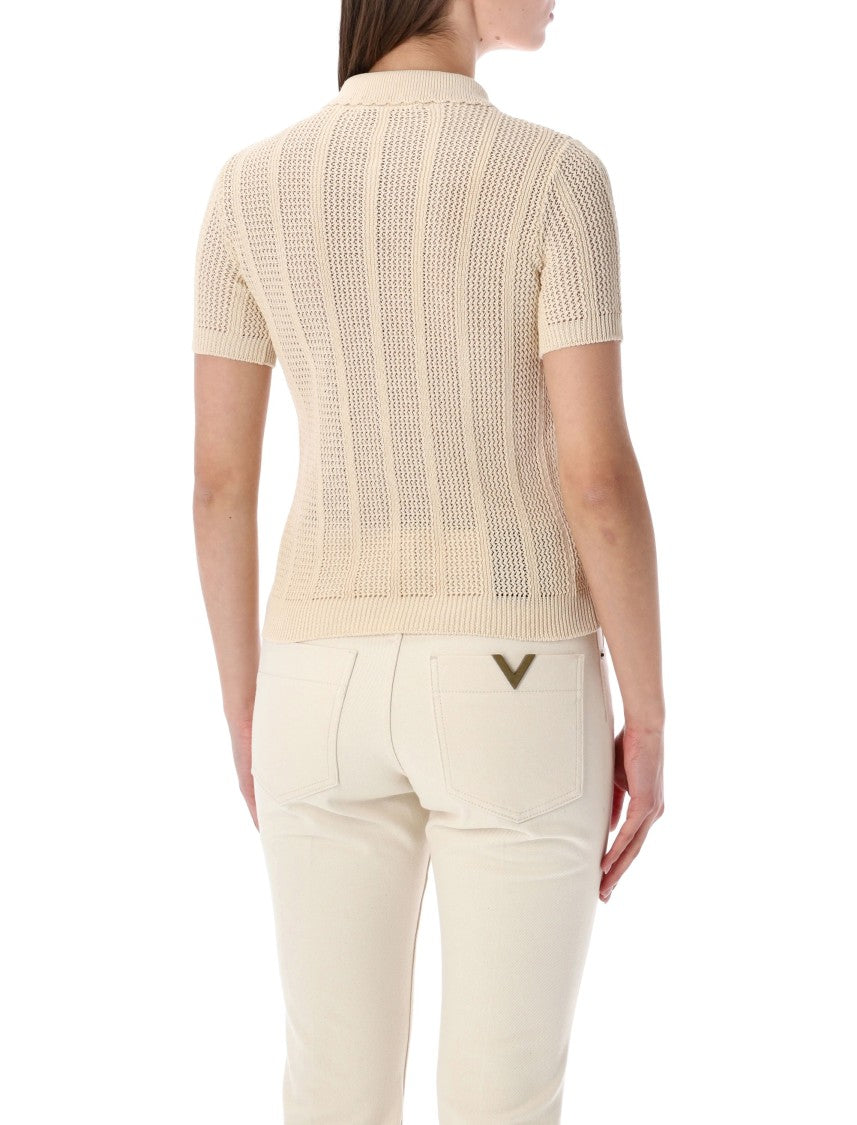 Valentino Garavani Open-Knit Polo Shirt With Zip Closure And Decorative Cherry Details