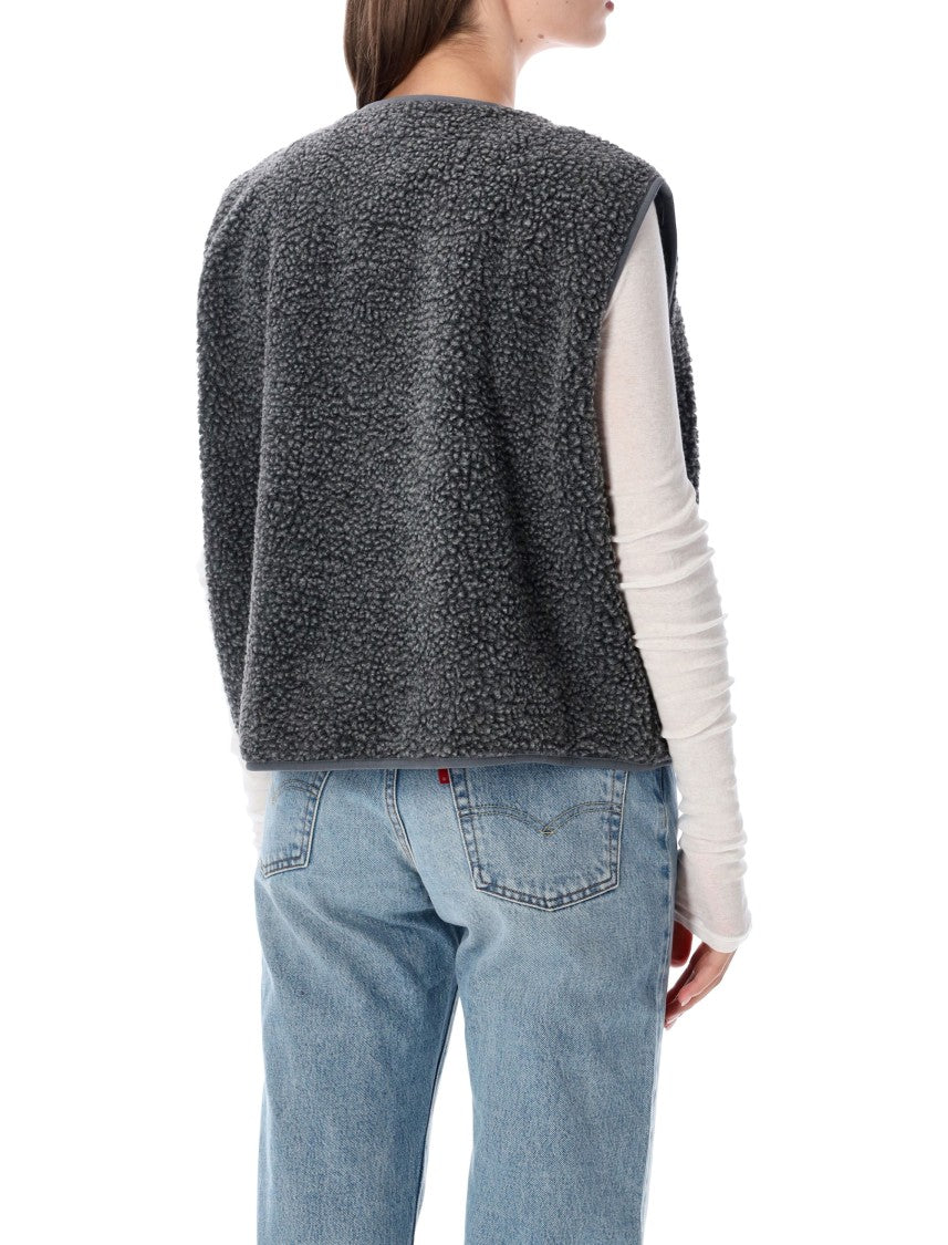 American Vintage Hok Town Pile Plush Fabric Snap Gilet