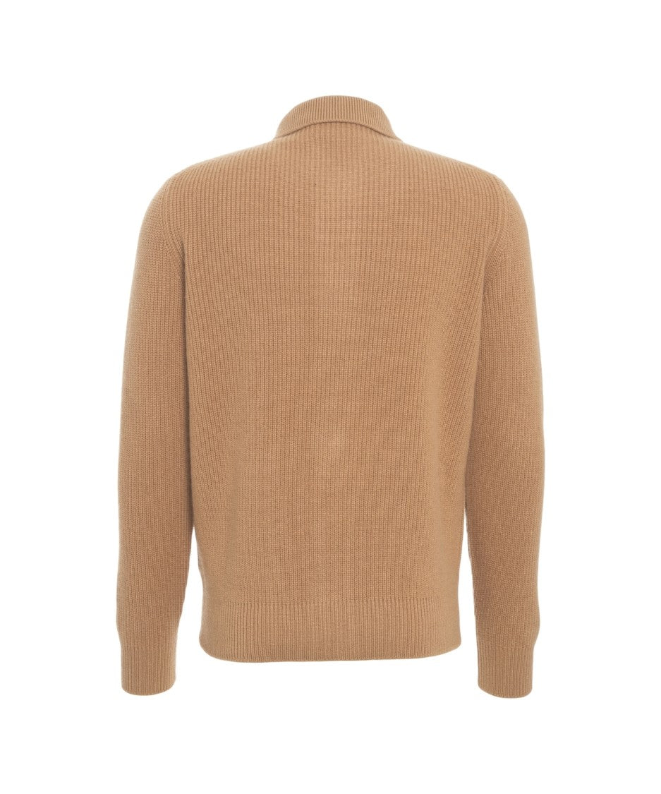 Gender Ribbed Knit Jacket With Classic Collar And Button Closure