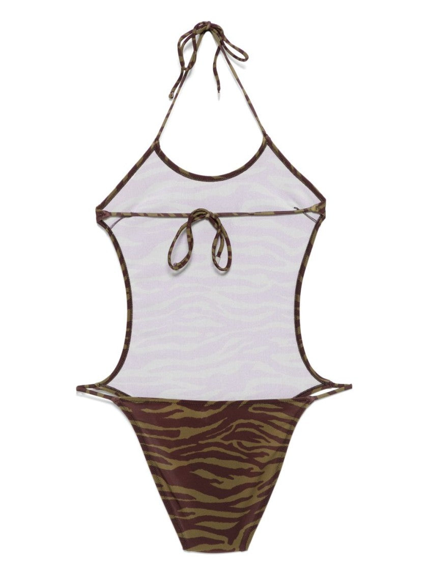 The Attico Tiger Stripe Swimsuit With Cut-Out Sides