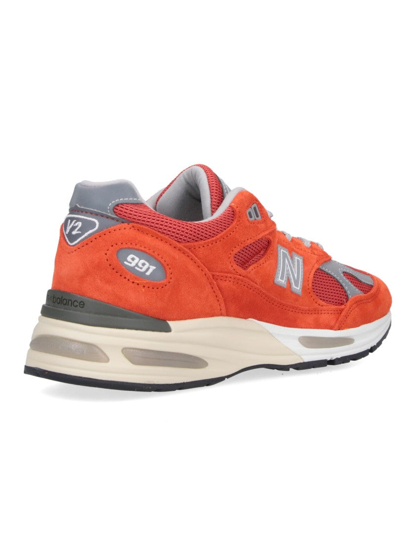 New Balance Orange Suede Mesh Grey Accent Sneakers
