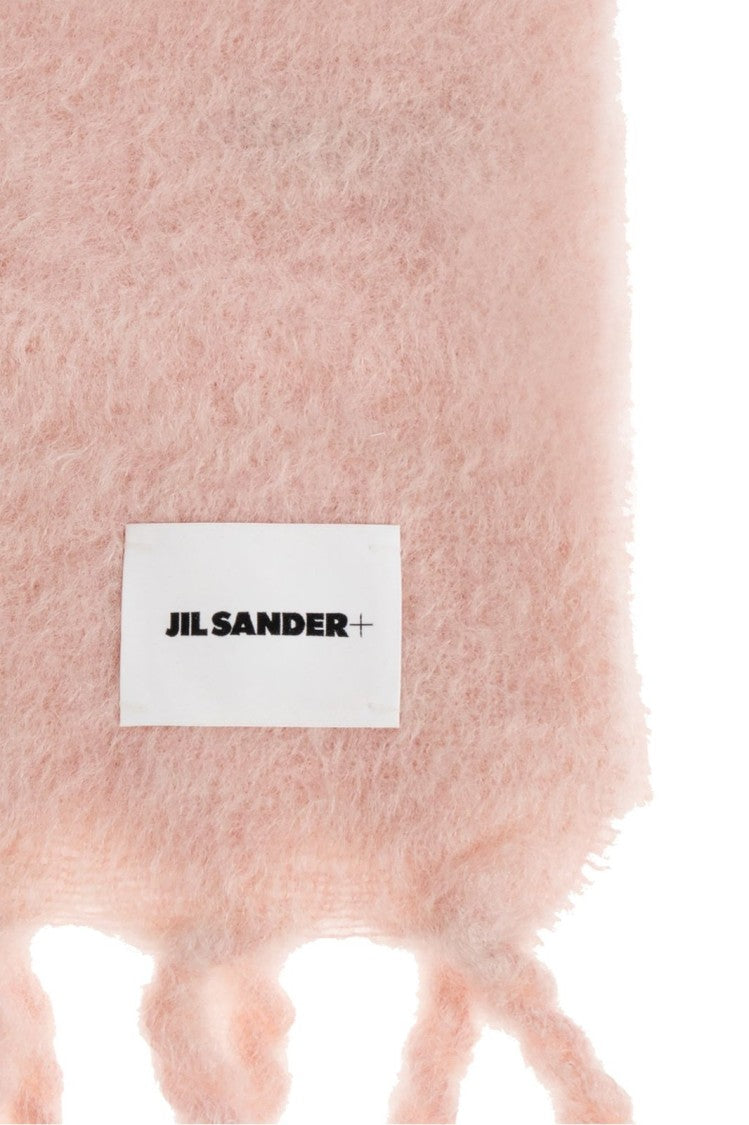 Jil Sander Rectangular Pink Mohair And Wool Scarf