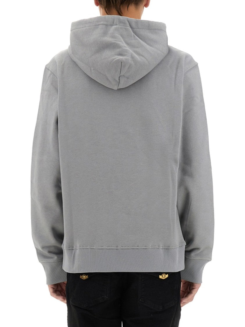 Versace Jeans Couture Grey Logo Print Sweatshirt With Classic Hood