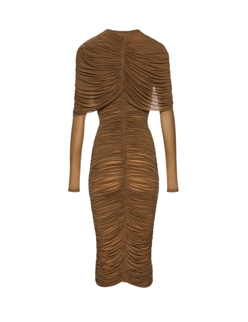 Magda Butrym Sheer Cupro Midi Dress With Dramatic Cape Overlay