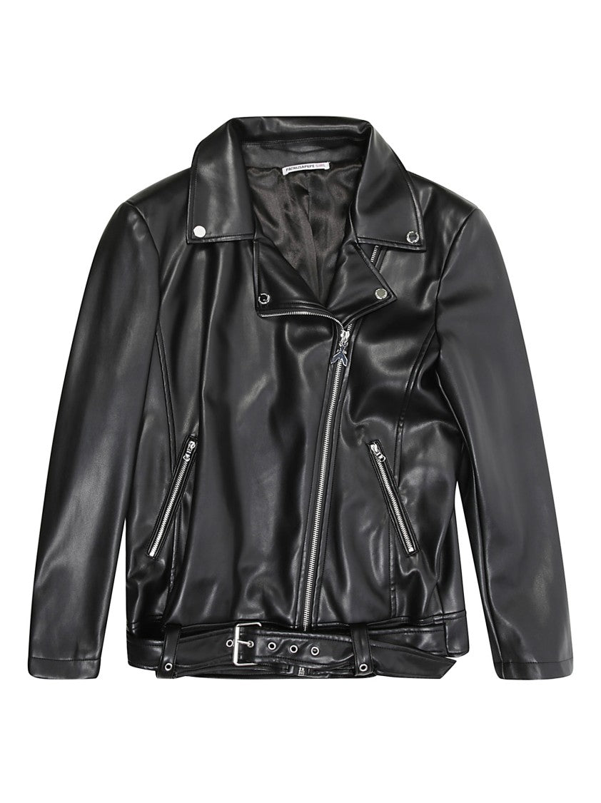 Patrizia Pepe Oversized Ecopele Motorcycle Jacket With Asymmetrical Zipper