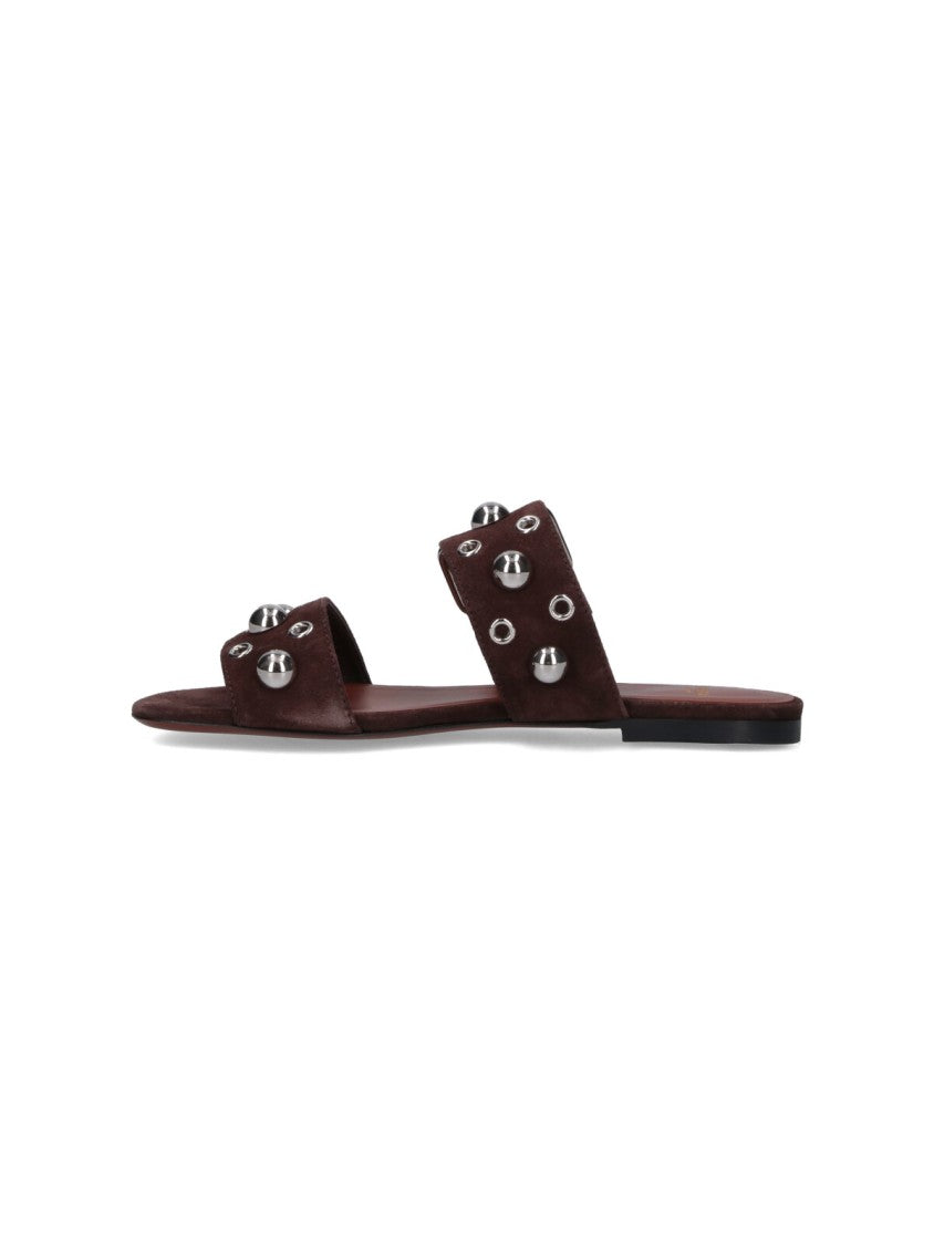Valentino Garavani "Nellcôte" Studded Sandals – Brown